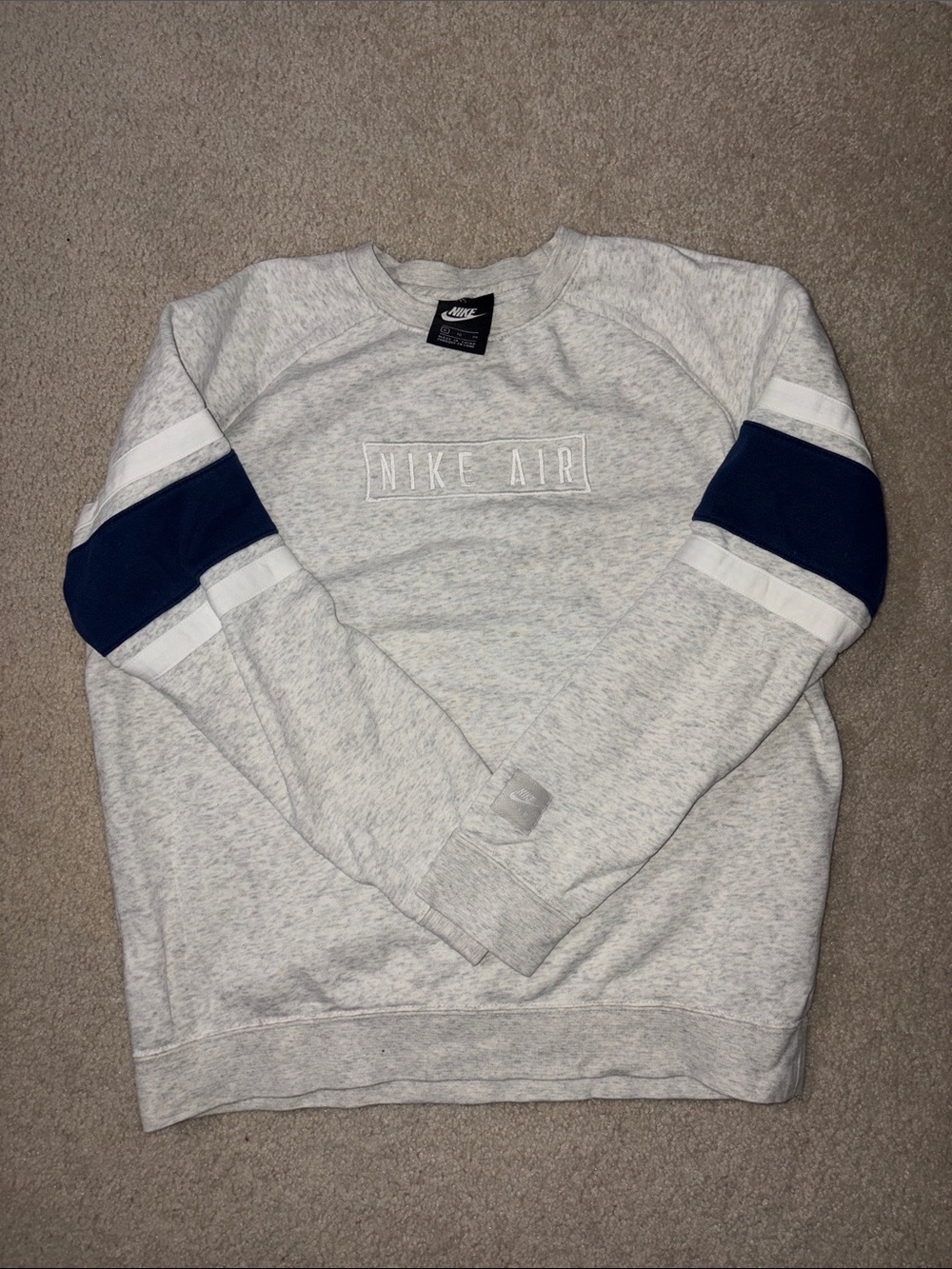 Nike Air Crewneck Sweatshirt in Heather Gray with Navy Sleeve Panels